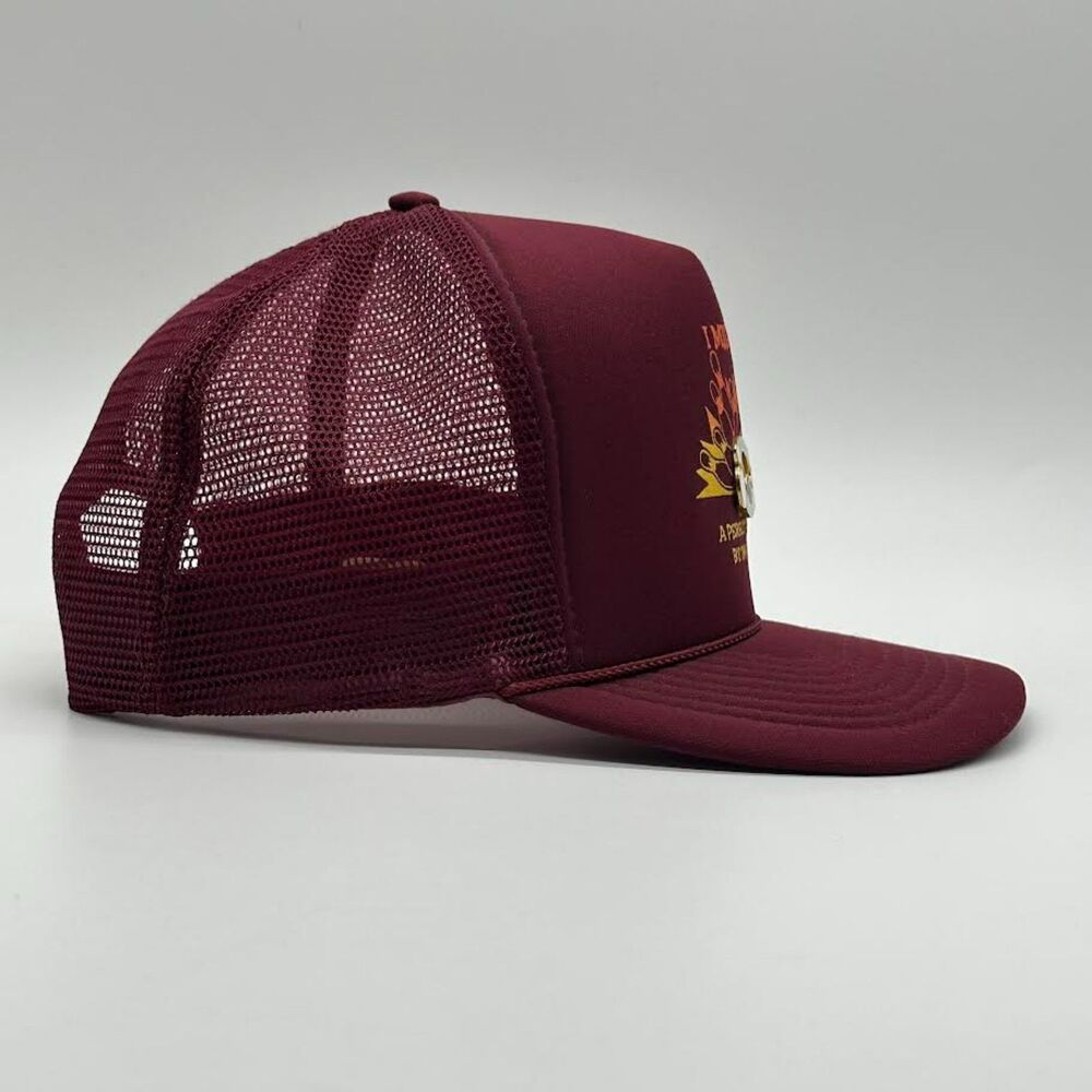 Vintage Bowling Trucker Hat & Pin Strike Funny Graphic SnapBack Flat Bill Maroon - Picture 3 of 9